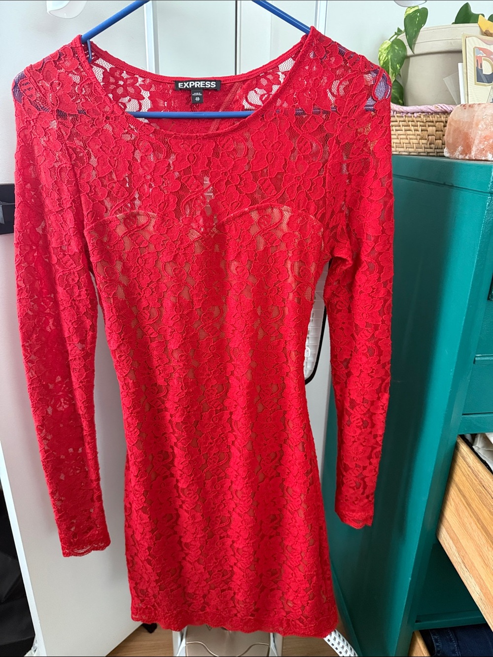 Express Red Lace Long Sleeve Mini Dress
